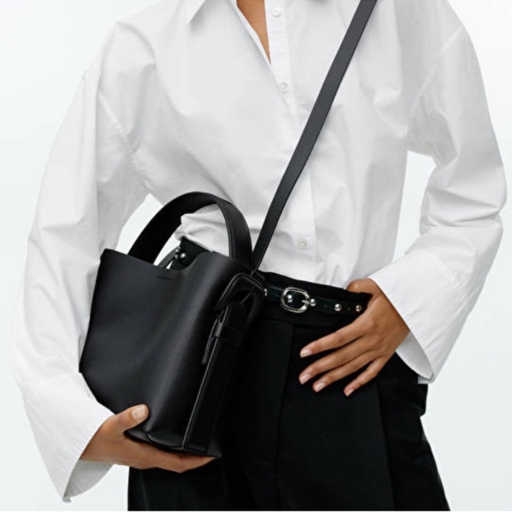 Arket Leather Satchel Tote Bag w Crossbody Strap Black - Picture 8 of 15